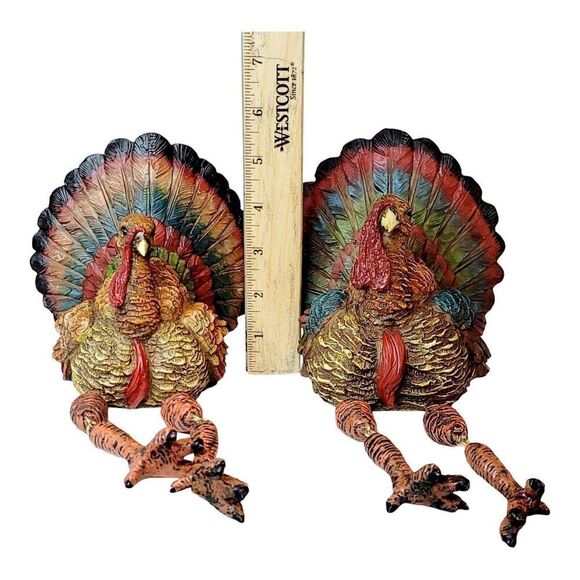 Set of 2 Turkey Thanksgiving Shelf Sitter Window Sill Decoration Door Hanger - Picture 12 of 12